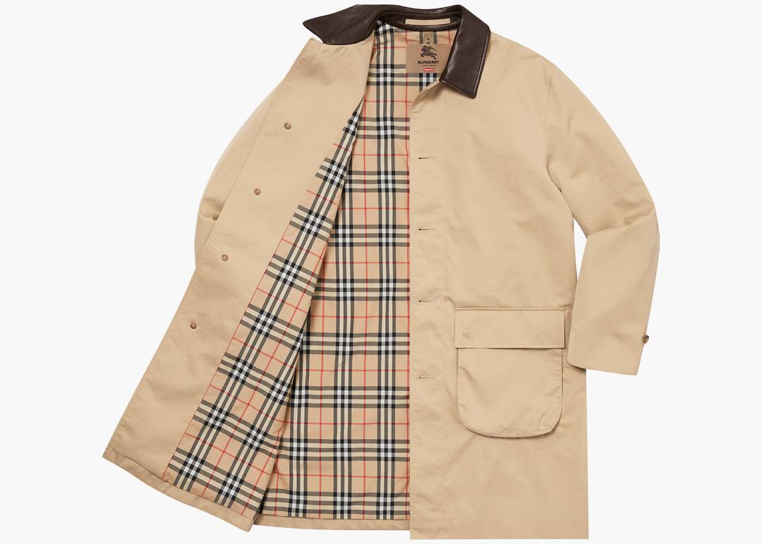 Supreme Burberry Leather Collar Trench Beige | Hype Clothinga