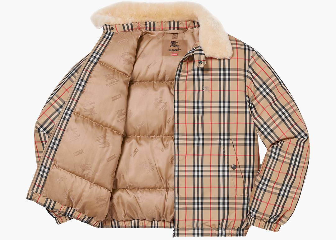 Supreme Burberry Shearling Collar Down Puffer Jacket Beige | Hype 