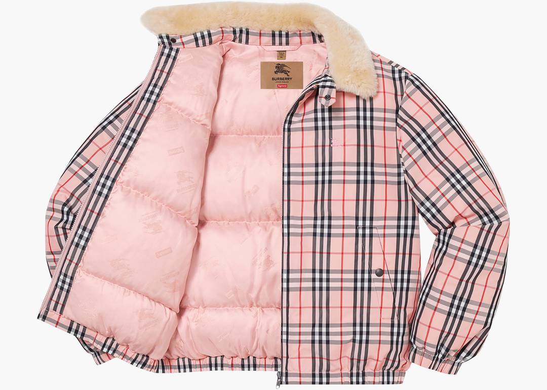 Supreme Burberry Shearling Collar Down Puffer Jacket Pink | Hype Clothinga