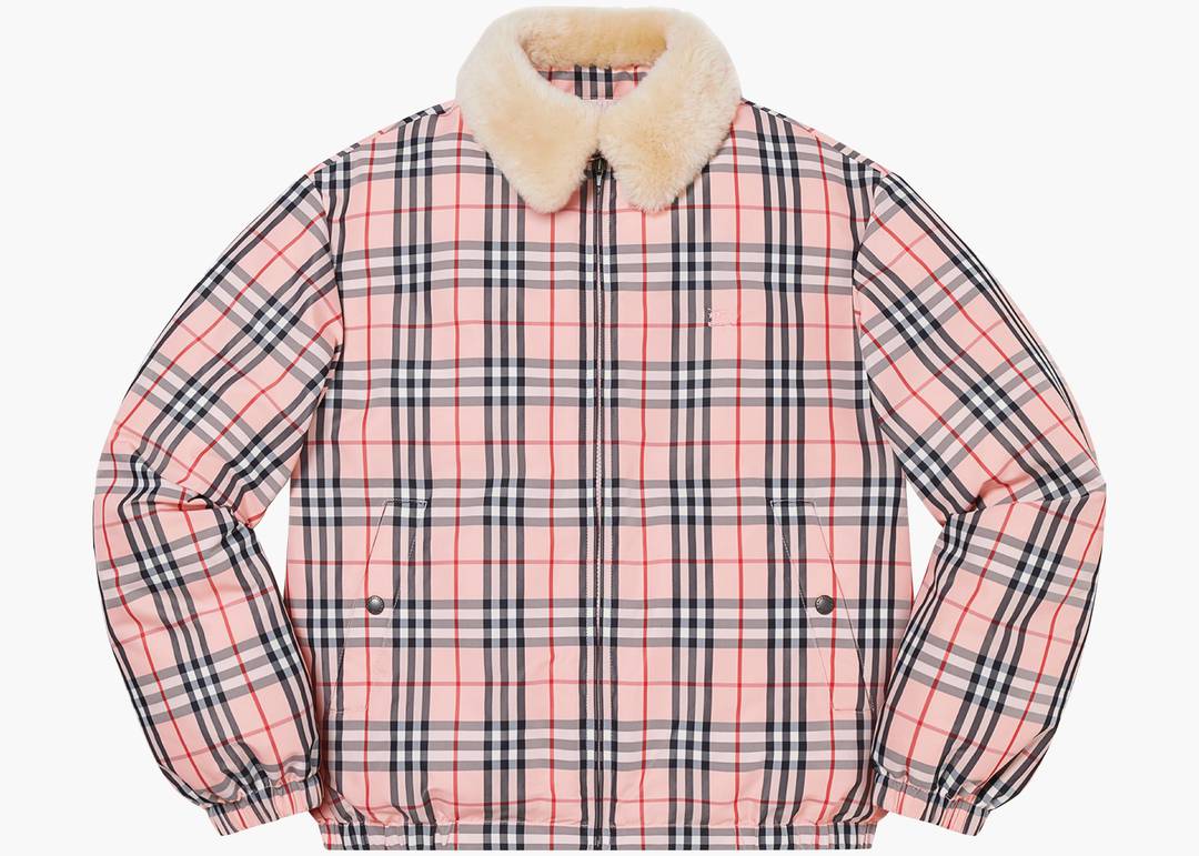 Supreme Burberry Shearling Collar Down Puffer Jacket Pink | Hype