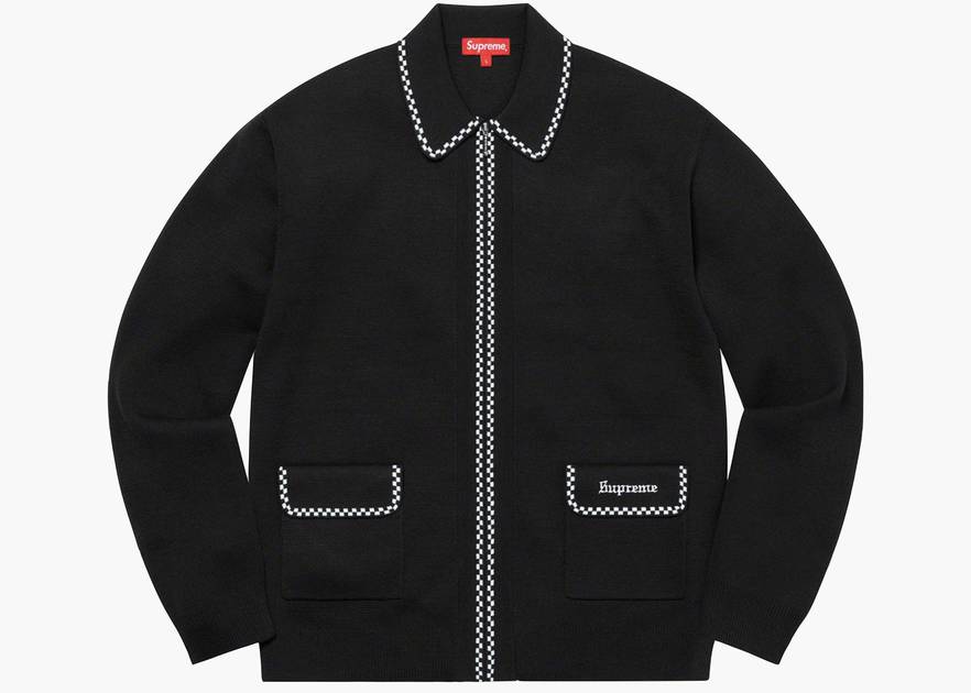 Supreme Checkerboard Zip Up Sweater Black | Hype Clothinga
