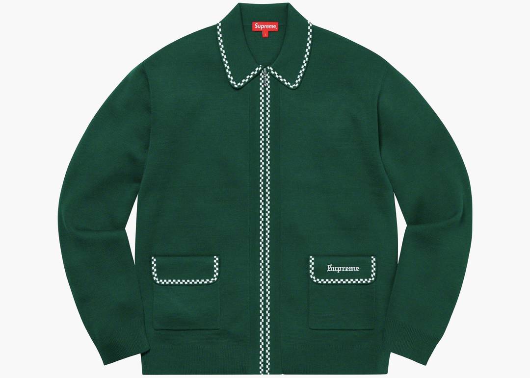 Supreme Checkerboard Zip Up Sweater Green   Hype Clothinga