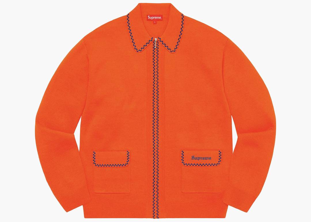 Supreme Checkerboard Zip Up Sweater Orange | Hype Clothinga