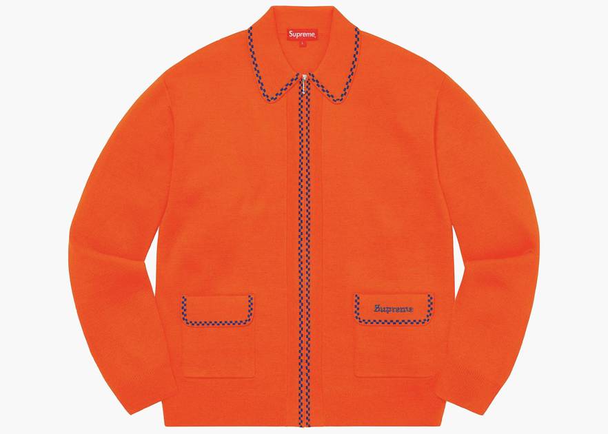 Supreme Checkerboard Zip Up Sweater Orange | Hype Clothinga