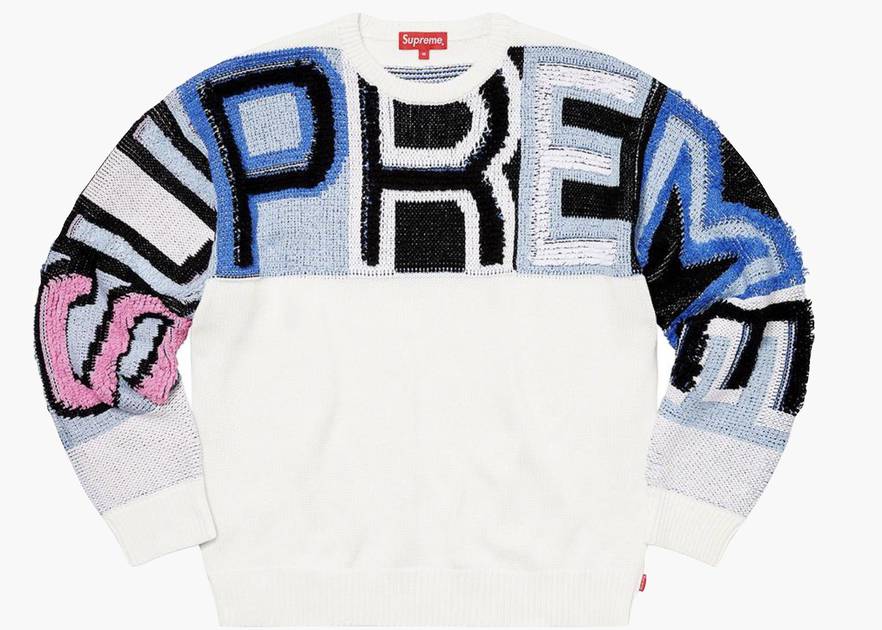 Supreme Chenille Logo Sweater White | Hype Clothinga