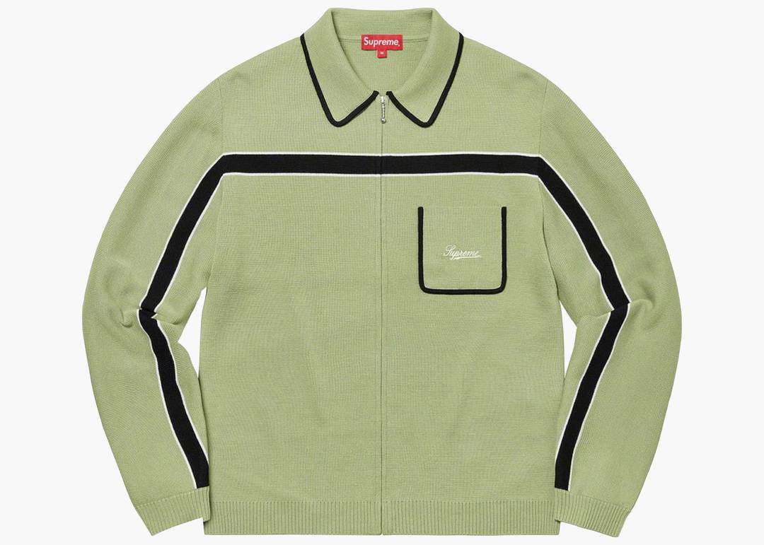 Supreme Chest Stripe Zip Up Cardigan Dusty Green | Hype Supreme Chest Stripe Zip Up Cardigan Dusty Green | Hype