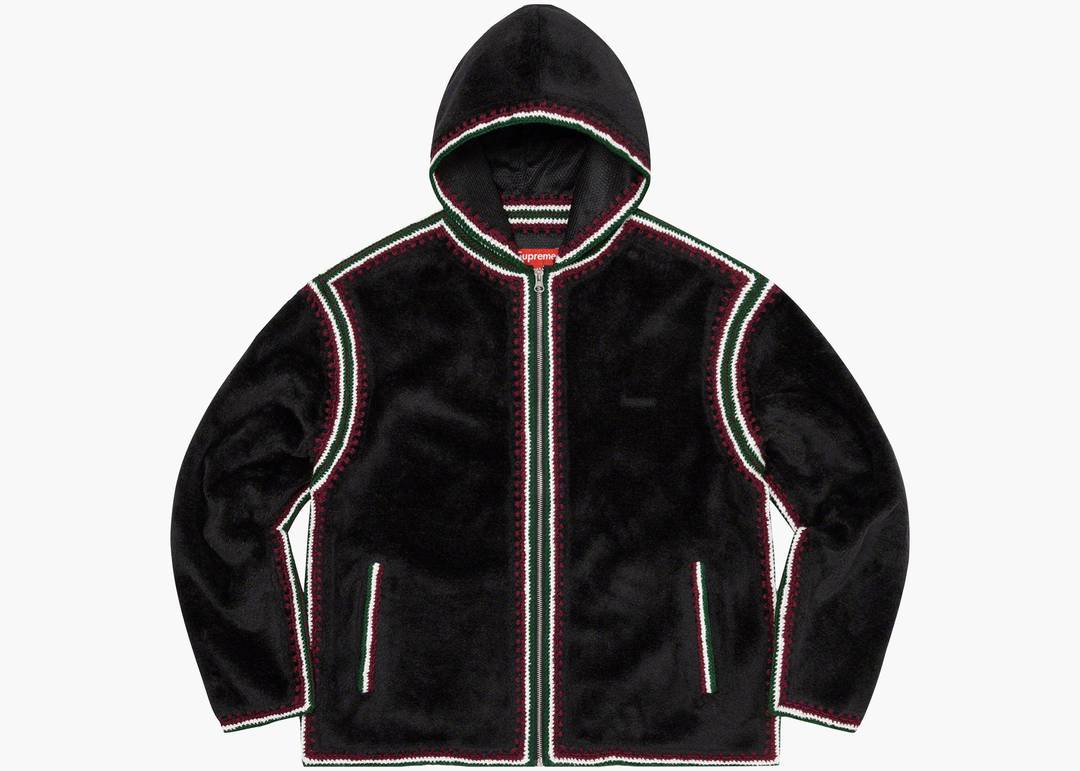 Supreme Crochet Edge Hooded Zip Up Top Black | Hype Clothinga