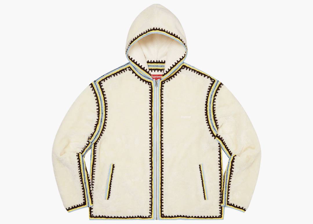 Supreme Crochet Edge Hooded Zip Up Top White | Hype Clothinga