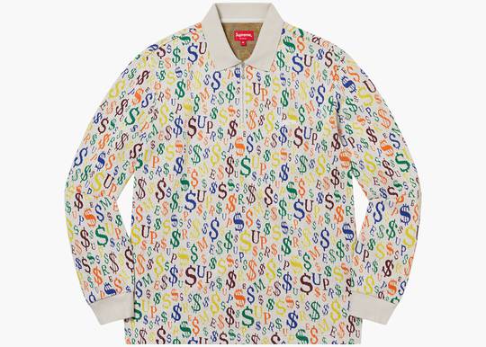 Supreme Currency Jacquard Zip L/S Polo White | Hype Clothinga