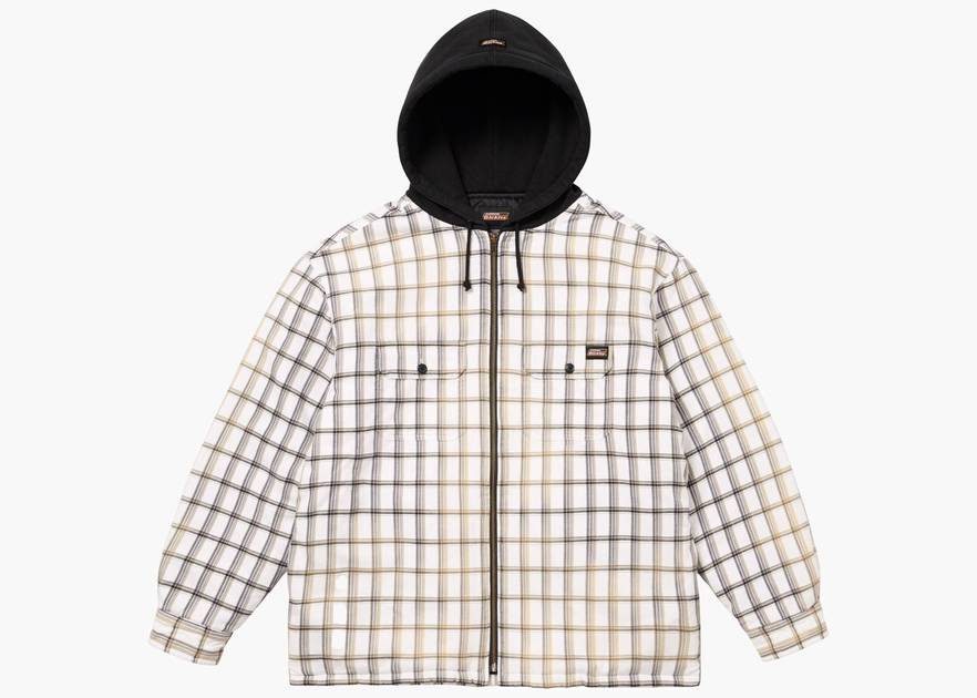 Supreme Dickies Plaid Hooded Zip Up Shirt White | Hype Clothinga Supreme Dickies Plaid Hooded Zip Up Shirt White | Hype Clothinga