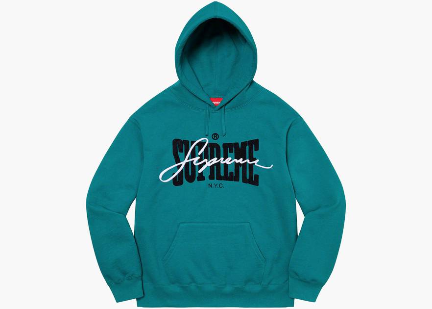 Supreme Embroidered Chenille Hooded Sweatshirt Dark Teal | Hype