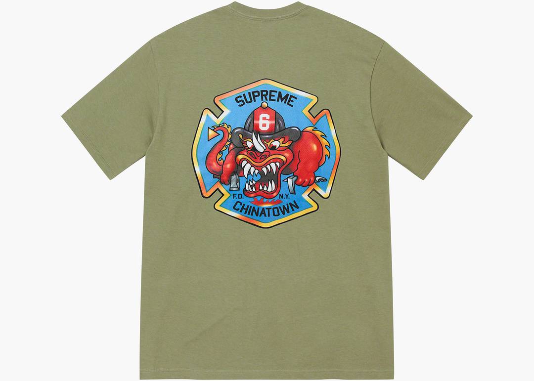 Supreme FDNY Engine 9 Tee Light Olive | Hype Clothinga