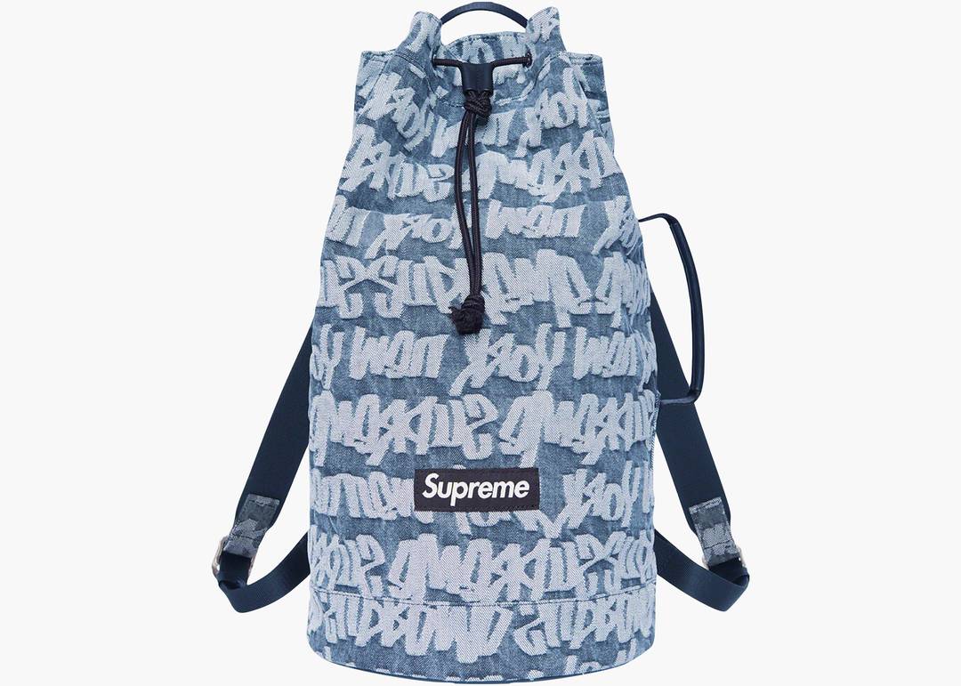 Supreme Fat Tip Jacquard Denim Backpack Blue | Hype Clothinga