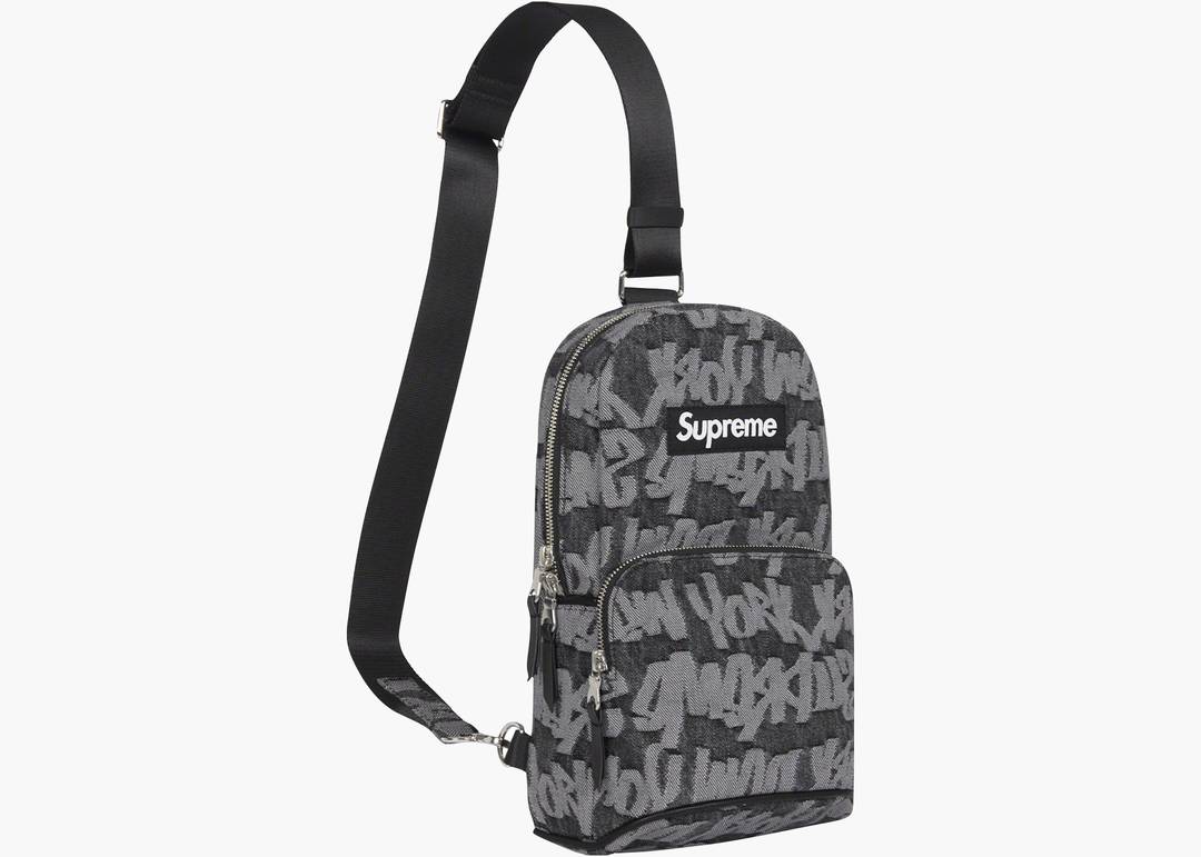 Supreme Fat Tip Jacquard Denim Sling Bag Black | Hype Clothinga