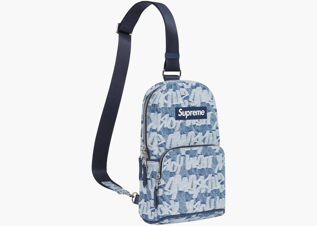 Supreme Fat Tip Jacquard Denim Sling Bag Blue | Hype Clothinga