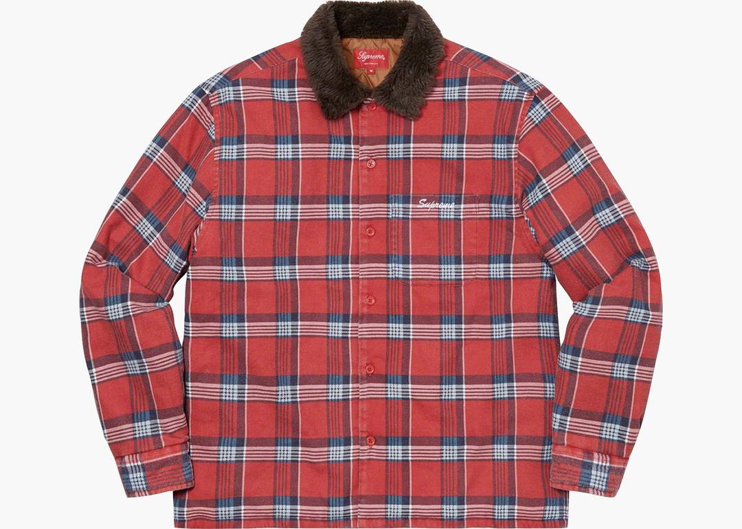 Supreme Faux Fur Collar Flannel Shirt Red | Hype Clothinga