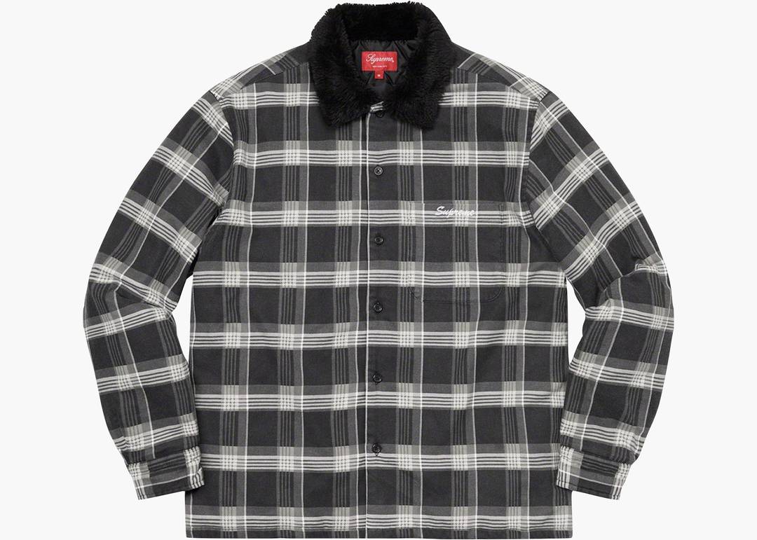 Supreme Faux Fur Collar Flannel Shirt Black | Hype Clothinga