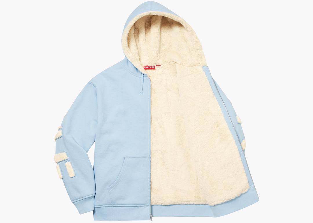 Supreme Faux Fur Lined Zip Up Hooded Sweatshirt Light Blue | Hype