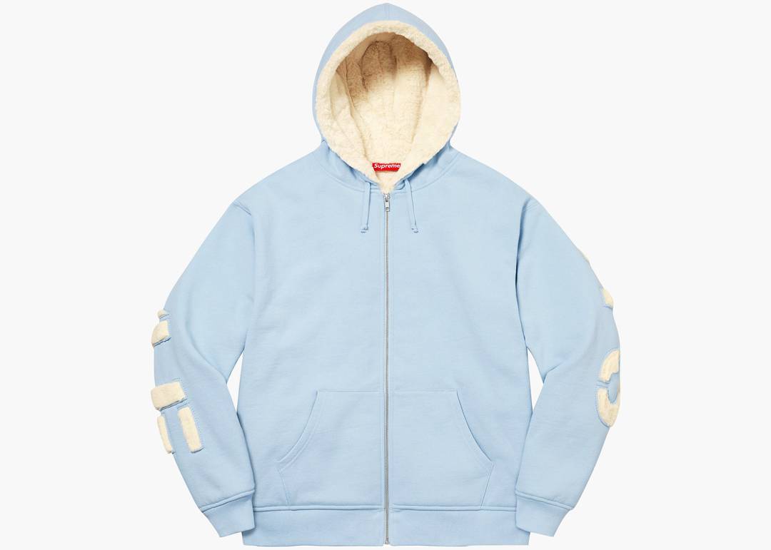 Supreme Faux Fur Lined Zip Up Hooded Sweatshirt Light Blue | Hype
