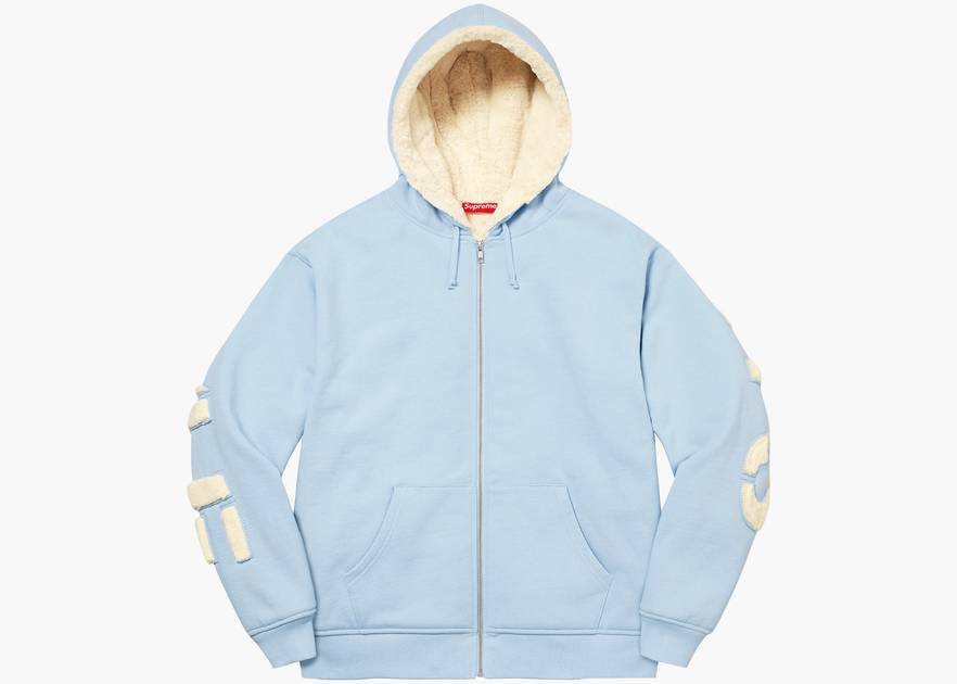 Supreme Faux Fur Lined Zip Up Hooded Sweatshirt Light Blue