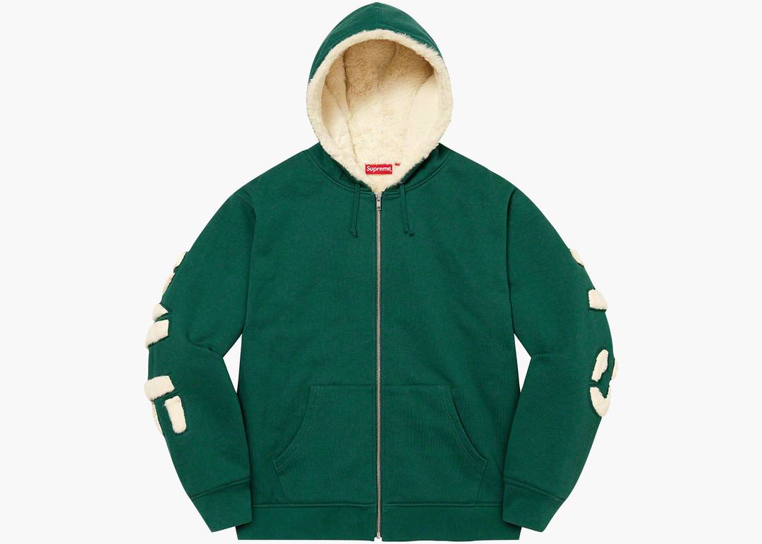 Supreme Faux Fur Lined Zip Up Hooded Sweatshirt Dark Green | Hype