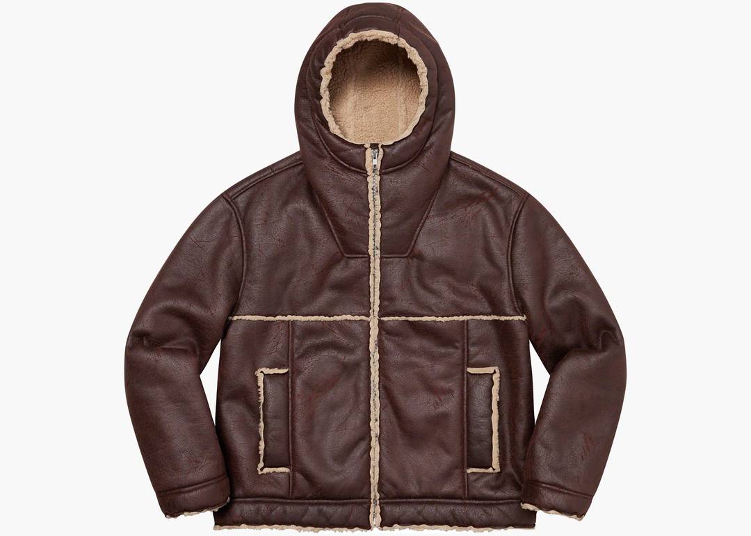 Supreme Faux Shearling Hooded Jacket (SS23) Brick | Hype Clothinga