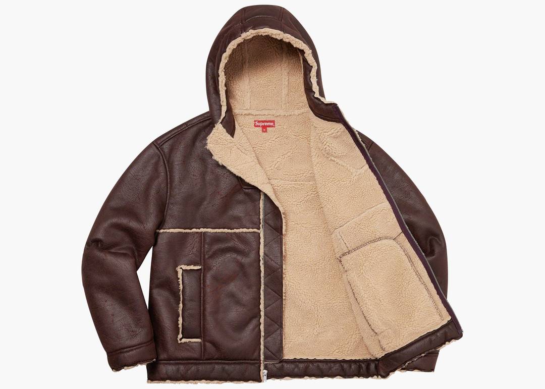 Supreme Faux Shearling Hooded Jacket (SS23) Brick | Hype Clothinga