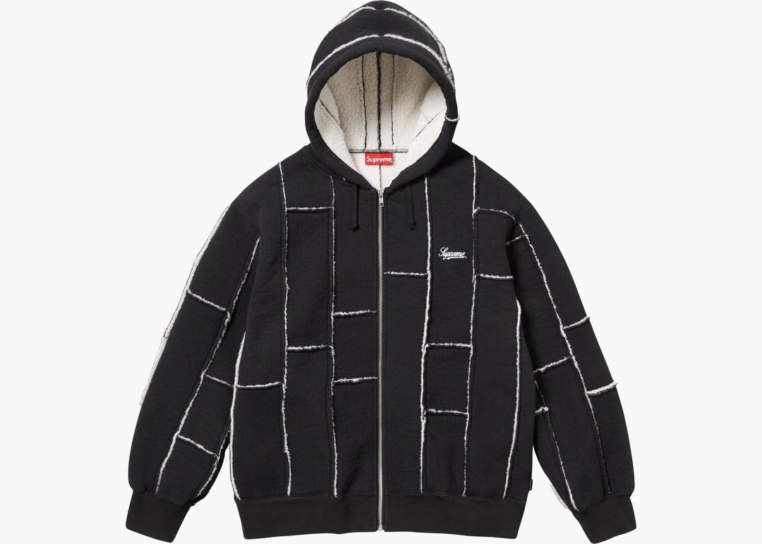 Supreme Faux Shearling Zip Up Hooded Sweatshirt Black | Hype Clothinga