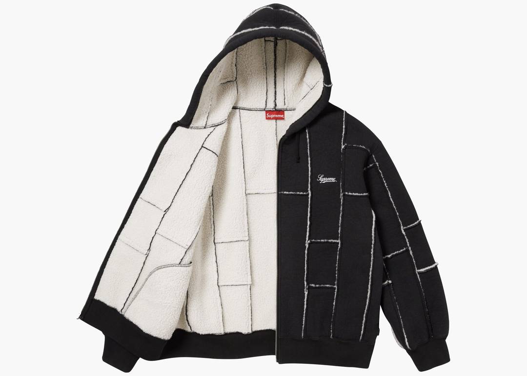 Supreme Faux Shearling Zip Up Hooded Sweatshirt Black | Hype Clothinga