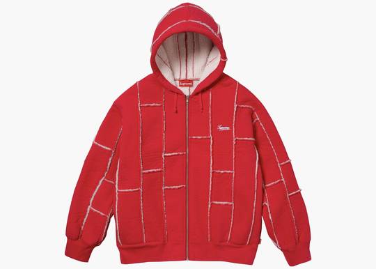 Supreme Faux Shearling Zip Up Hooded Sweatshirt Red