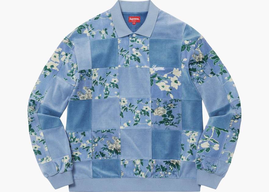 Supreme Floral Patchwork Velour L/S Polo Slate | Hype Clothinga