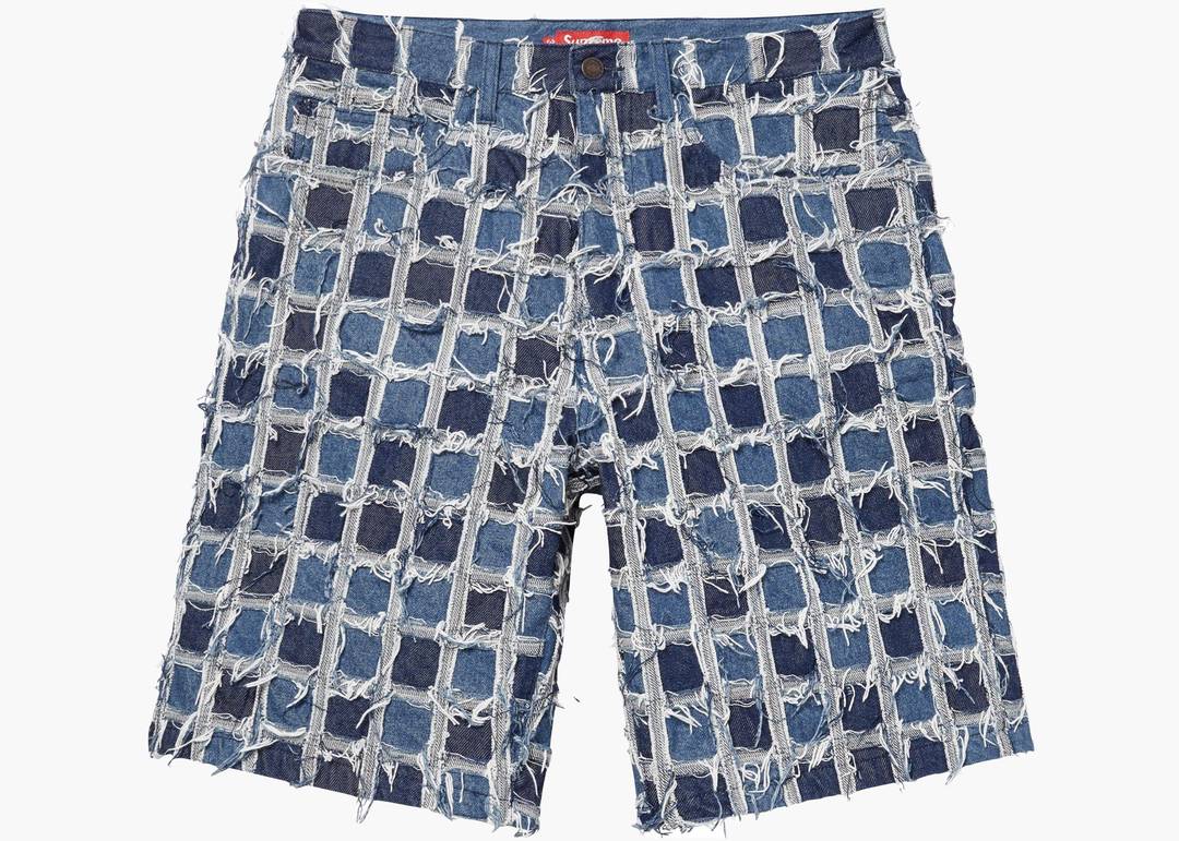 Supreme Frayed Patchwork Baggy Denim Short Washed Blue