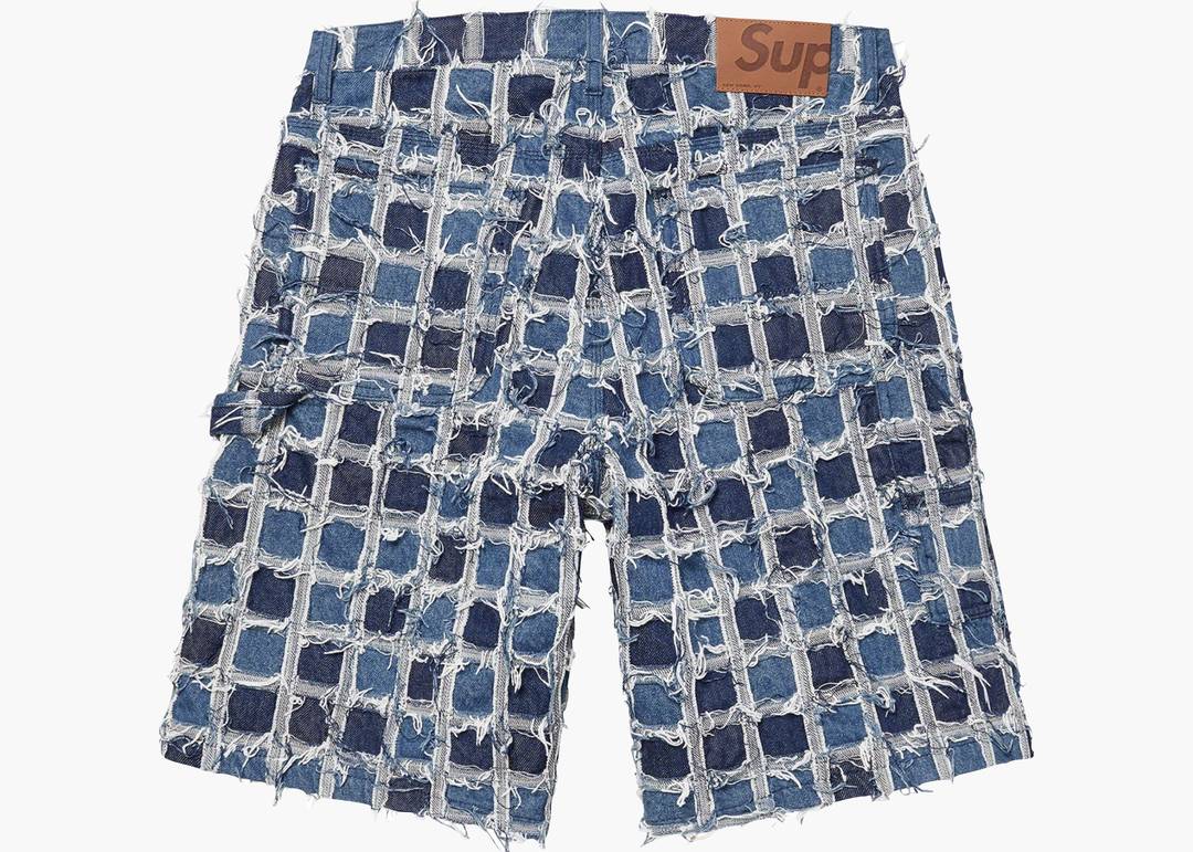 Supreme Frayed Patchwork Baggy Denim Short Washed Blue