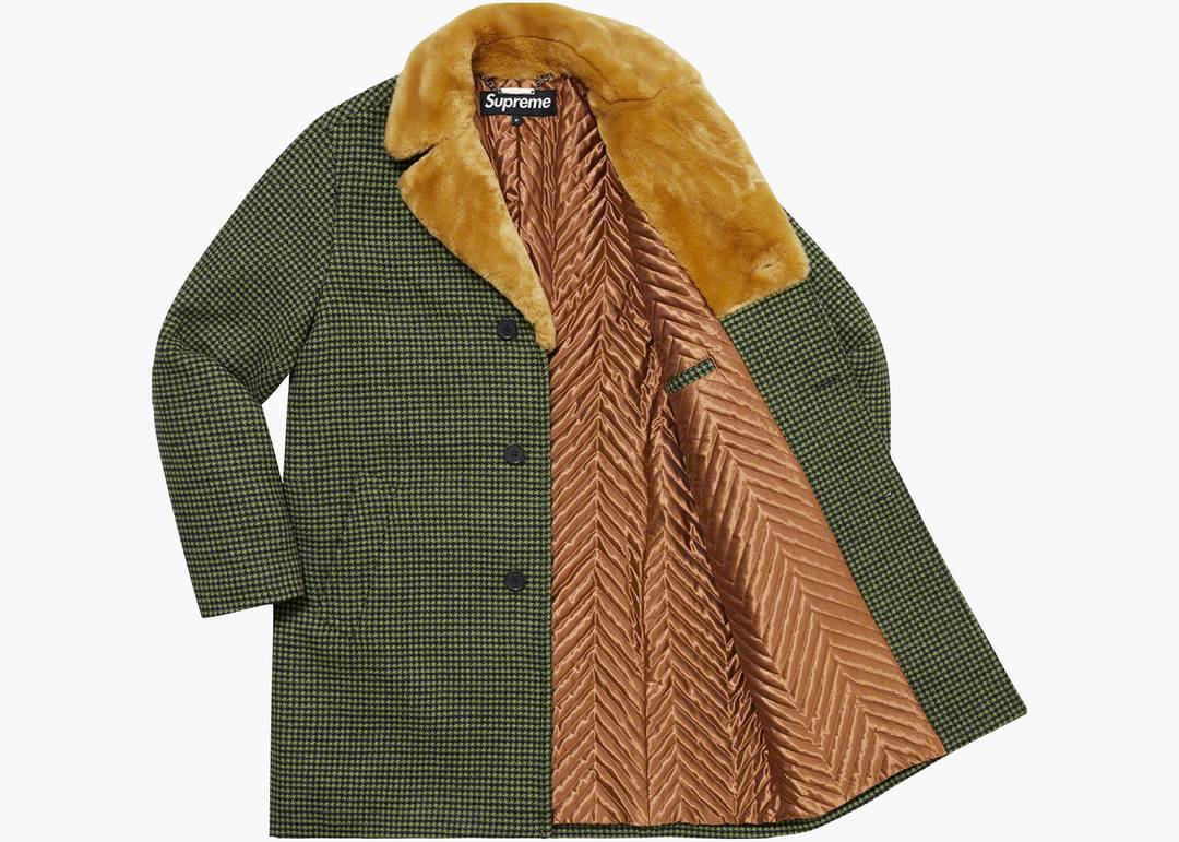 Supreme Fur Collar Car Coat Green Houndstooth | Hype Clothinga