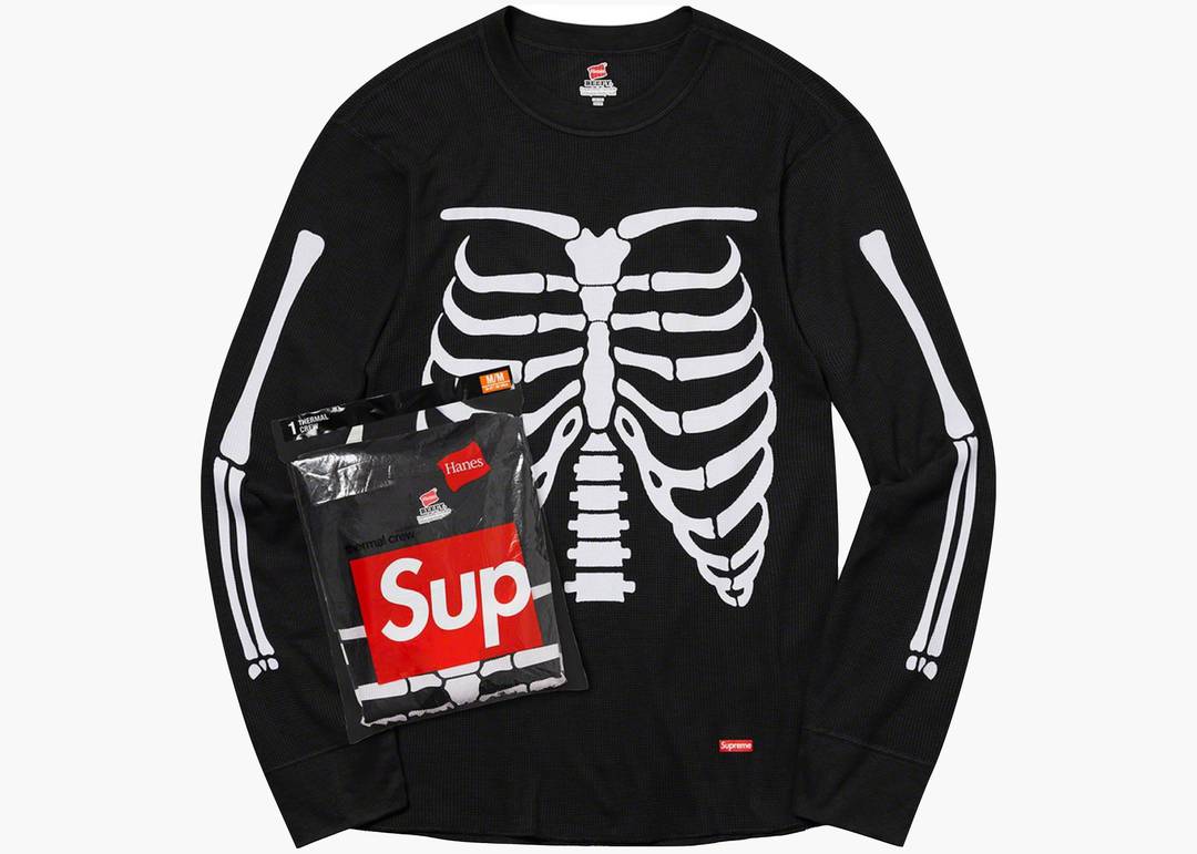 Supreme Hanes Bones Thermal Crew (1 Pack) Black | Hype Clothinga