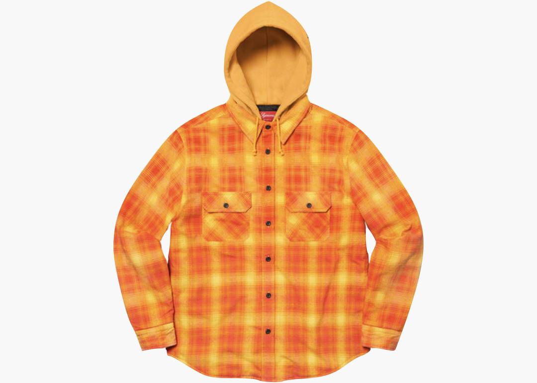 Supreme Hooded Flannel Zip Up Shirt Orange   Hype Clothinga