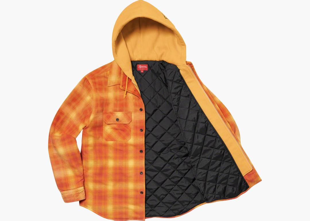 Supreme Hooded Flannel Zip Up Shirt Orange | Hype Clothinga