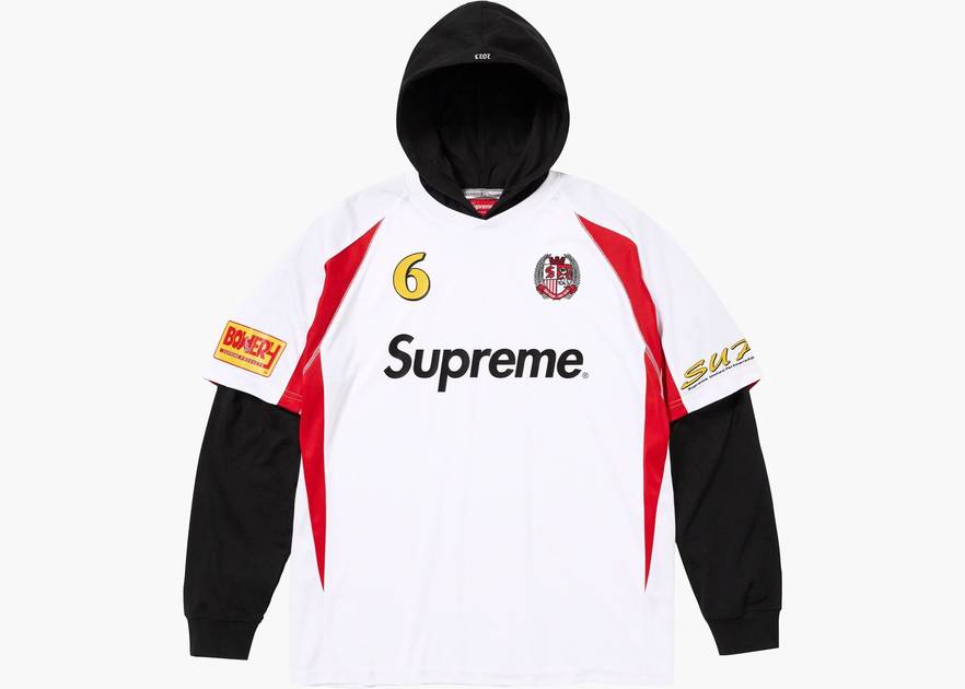 Supreme Hooded Soccer Jersey White | Hype Clothinga