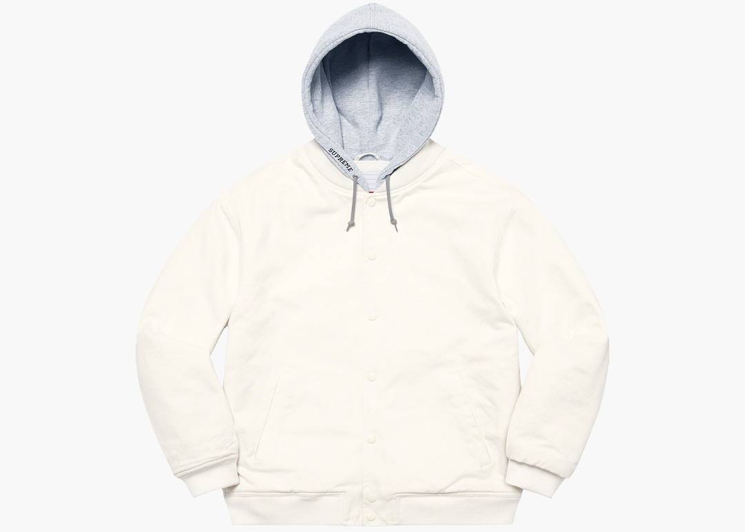 Supreme Hooded Twill Varsity Jacket White | Hype Clothinga