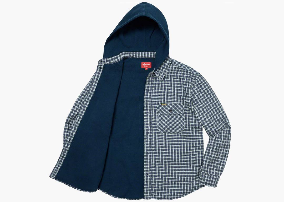 Supreme Houndstooth Flannel Hooded Shirt Light Navy   Hype Clothinga