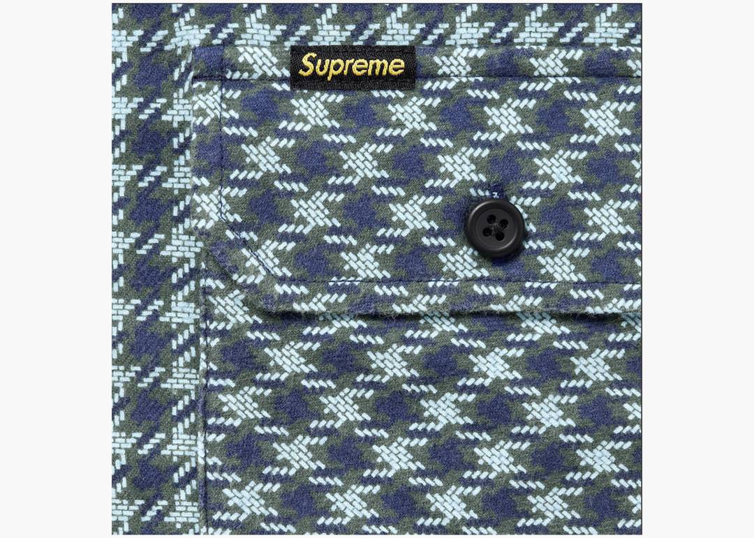 Supreme Houndstooth Flannel Hooded Shirt Light Navy | Hype Clothinga