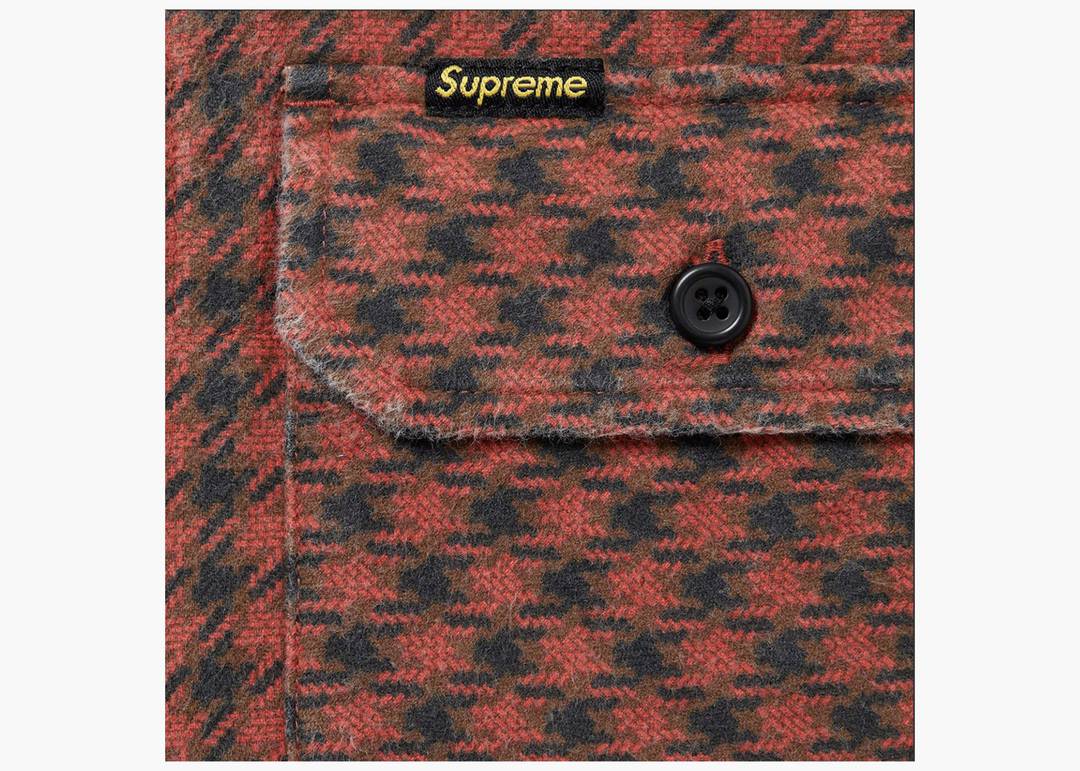 Supreme Houndstooth Flannel Hooded Shirt Red | Hype Clothinga