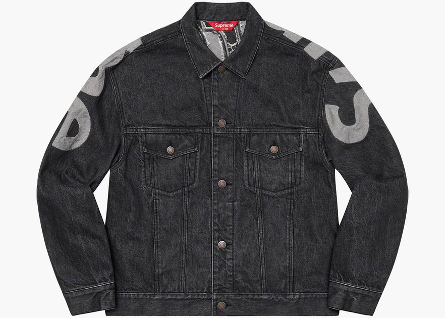 Supreme Inset Logo Denim Trucker Jacket Black | Hype Clothinga