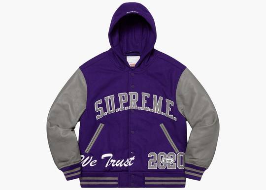 Supreme King Hooded Varsity Jacket Purple