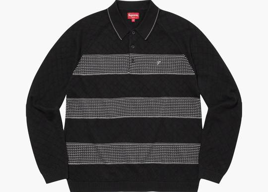 Supreme Knit Stripe L/S Polo Black | Hype Clothinga