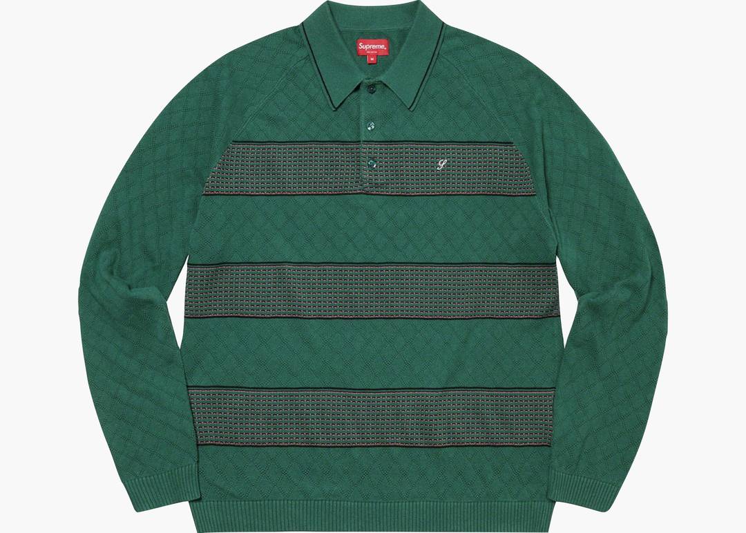 Supreme Knit Stripe L/S Polo Green | Hype Clothinga