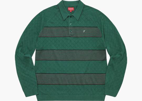 Supreme Knit Stripe L/S Polo Green | Hype Clothinga