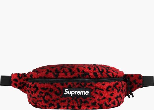 supreme leopard fleece waist bag red