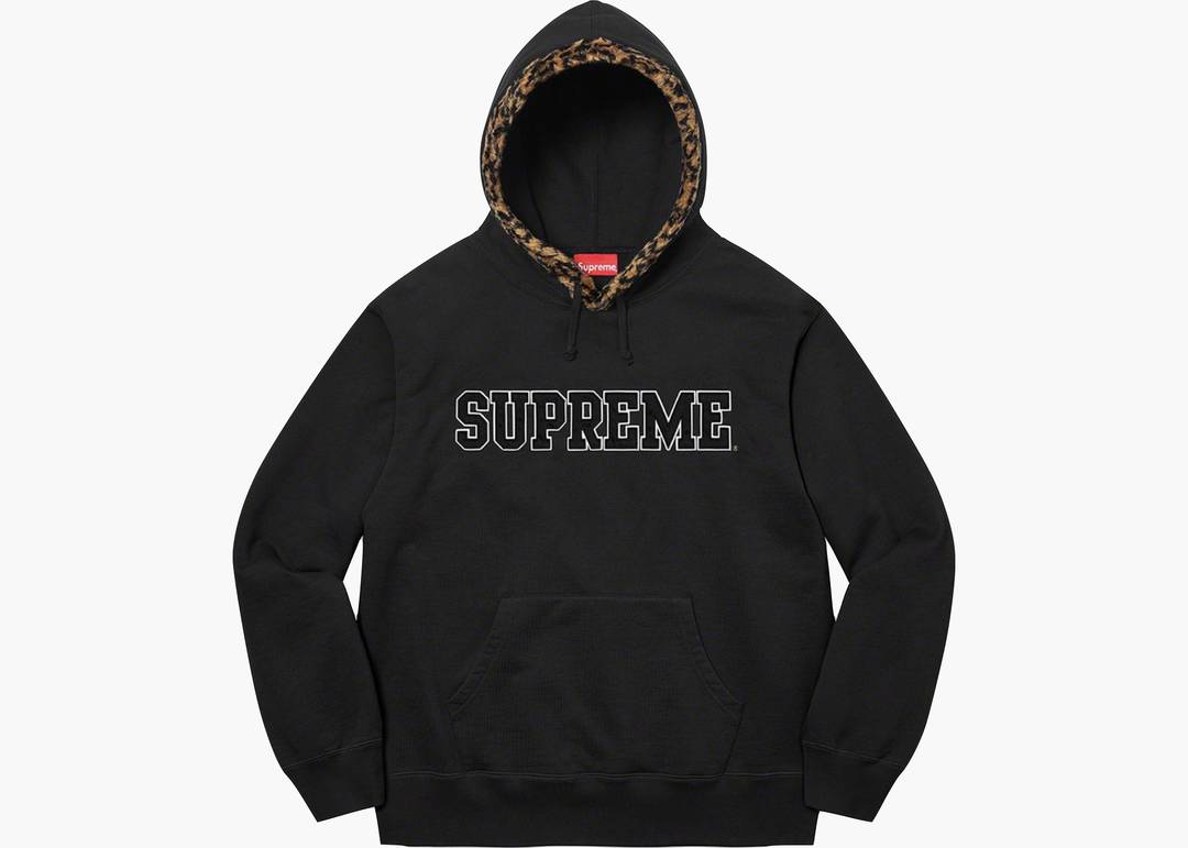 Supreme Leopard Trim Hooded Sweatshirt Black | Hype Clothinga