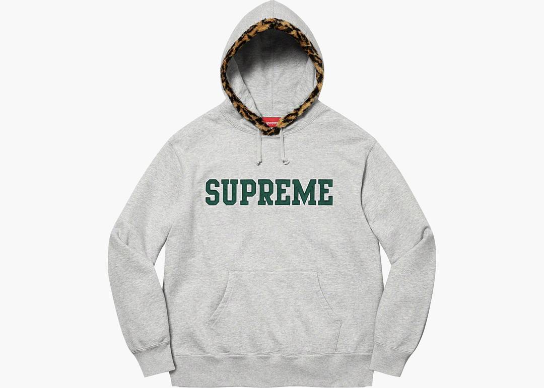 Supreme Leopard Trim Hooded Sweatshirt Heather Grey | Hype Clothinga